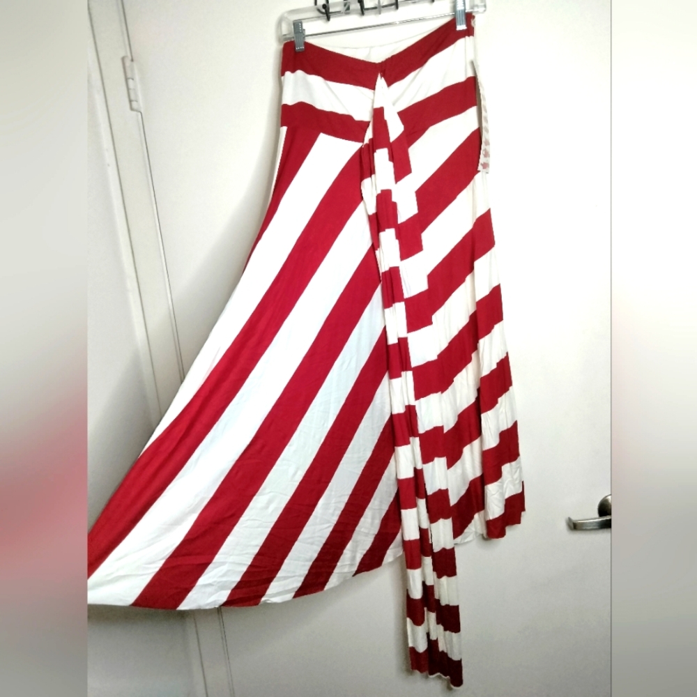 Elan (Size L) Red & White Striped Convertible Maxi Skirt & Midi Dress (NEW-NWT)